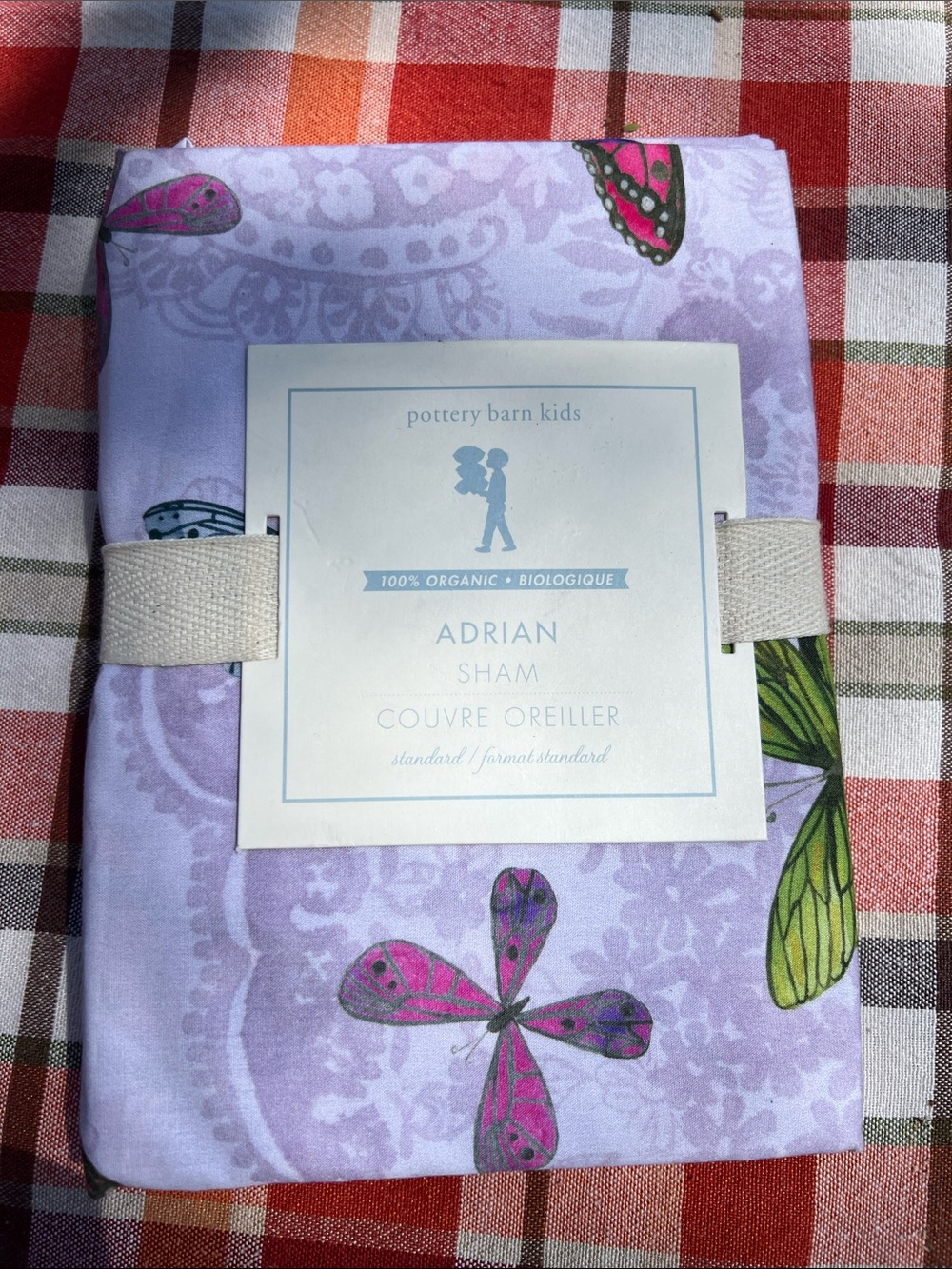 Pottery Barn Kids Lavender Butterfly Sham with Pink and Green Accents
